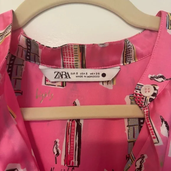 Zara silky pink city button down top size small - Picture 6 of 7